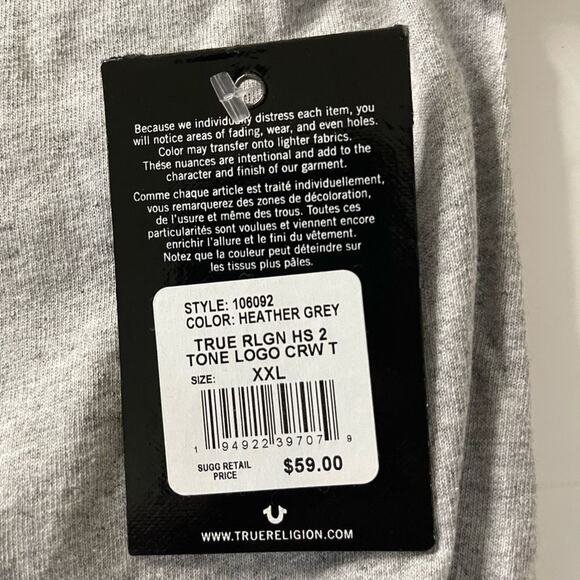 True Religion T Shirt Men’s Two Tone Logo Crewneck Tee Size 2XL - Picture 7 of 9